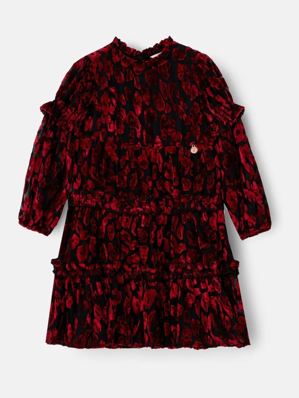Angel & Rocket Red Poppy Devore Velvet Tiered Dress