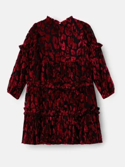 Angel & Rocket Red Poppy Devore Velvet Tiered Dress