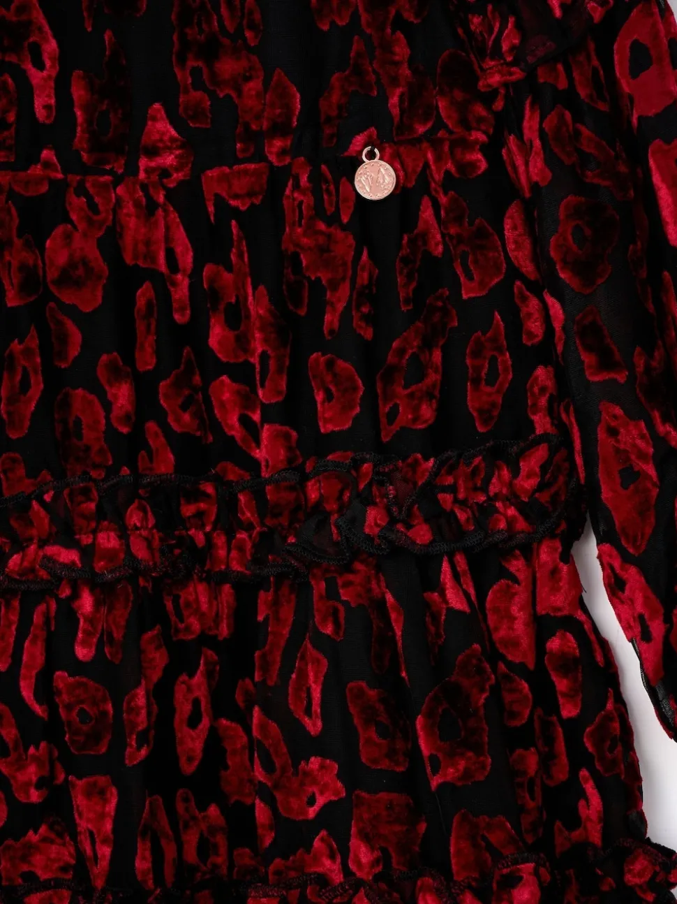 Angel & Rocket Red Poppy Devore Velvet Tiered Dress