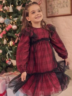 Angel & Rocket Red Tia Sequin Tartan Mesh Dress