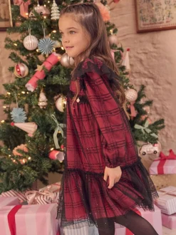Angel & Rocket Red Tia Sequin Tartan Mesh Dress