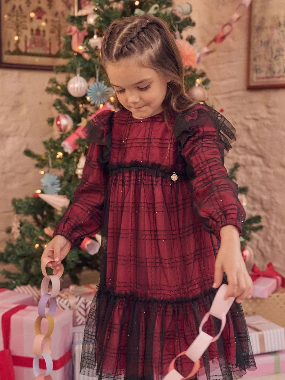 Angel & Rocket Red Tia Sequin Tartan Mesh Dress