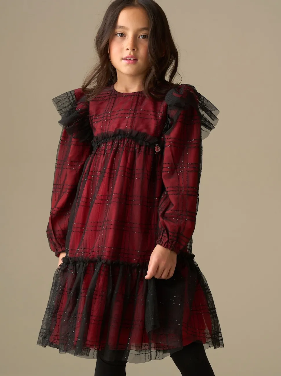 Angel & Rocket Red Tia Sequin Tartan Mesh Dress