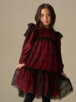 Angel & Rocket Red Tia Sequin Tartan Mesh Dress