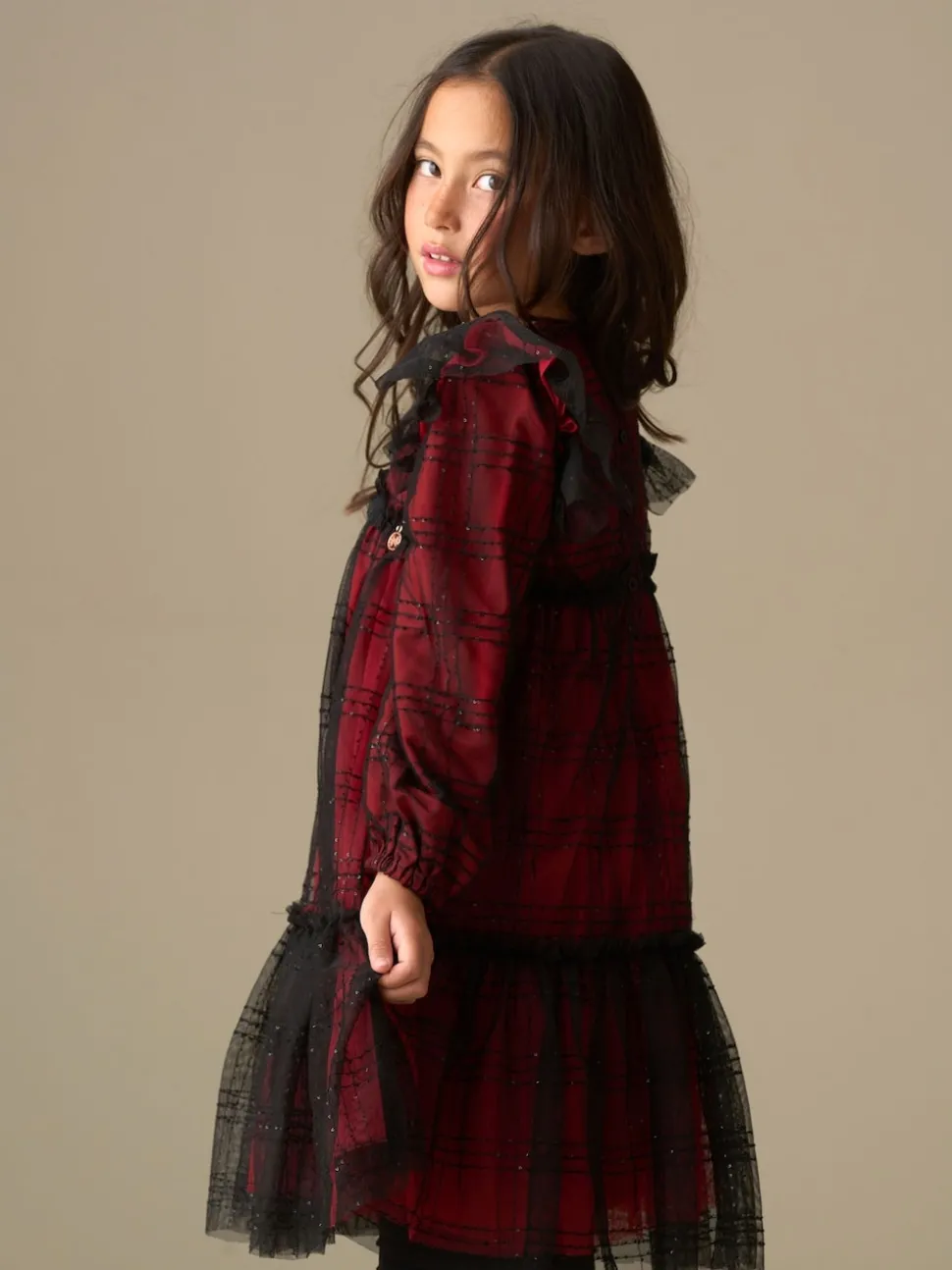 Angel & Rocket Red Tia Sequin Tartan Mesh Dress
