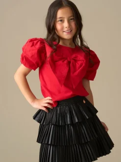 Angel & Rocket Red Tilly Woven Collar Puff Sleeve Top