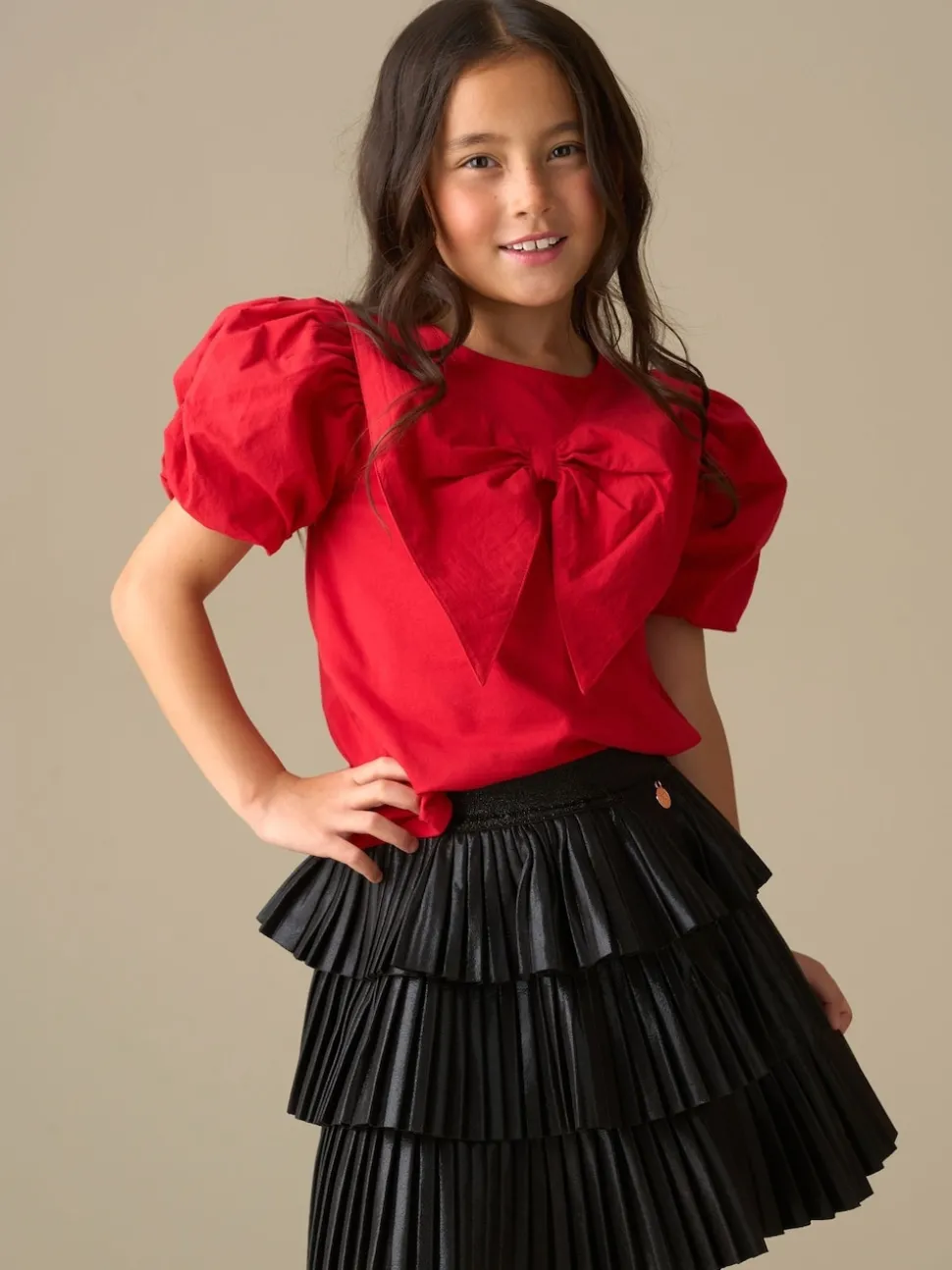 Angel & Rocket Red Tilly Woven Collar Puff Sleeve Top
