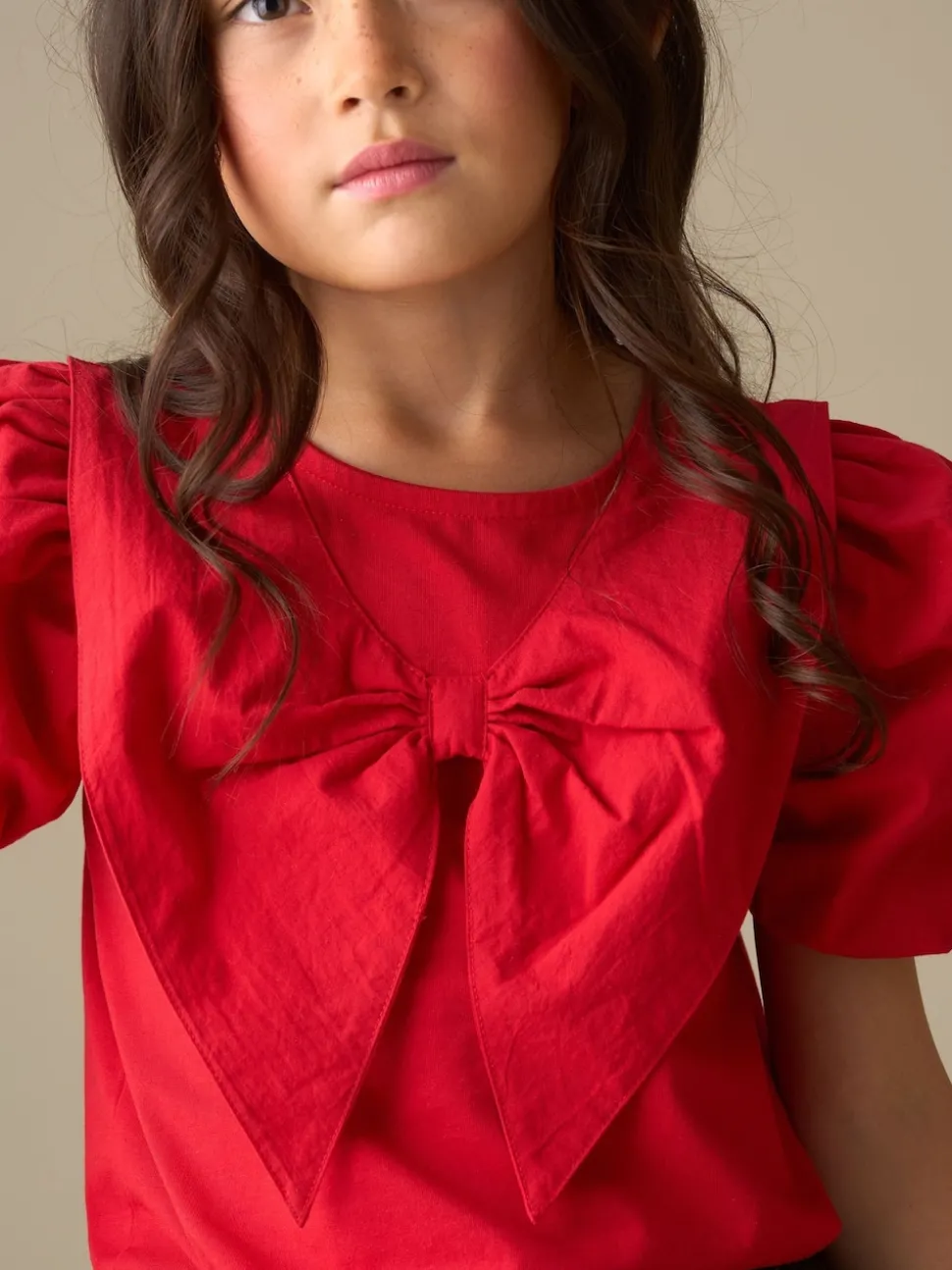 Angel & Rocket Red Tilly Woven Collar Puff Sleeve Top