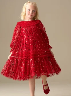Angel & Rocket Red Verity Ruffle Mesh Dress