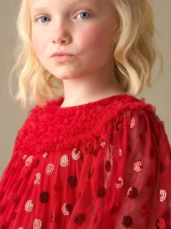 Angel & Rocket Red Verity Ruffle Mesh Dress