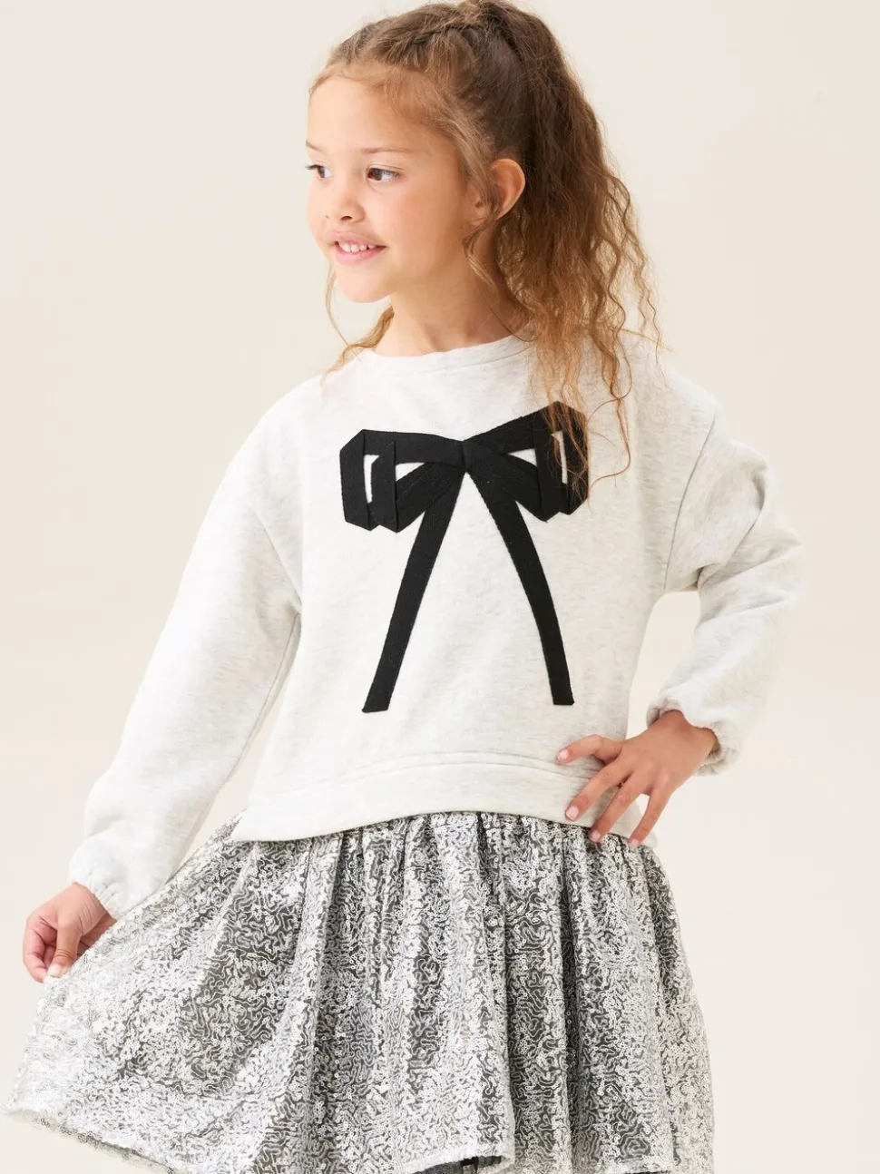 Angel & Rocket Silver Ella Sequin Skirt Sweat Dress