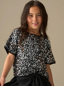 Angel & Rocket Silver Leona Black Sequin Top