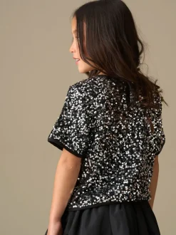 Angel & Rocket Silver Leona Black Sequin Top