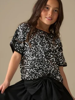 Angel & Rocket Silver Leona Black Sequin Top