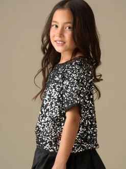 Angel & Rocket Silver Leona Black Sequin Top
