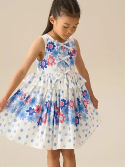 Angel & Rocket White Anais Spot Floral Print Tie Detail Dress