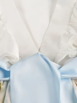 Angel & Rocket White Border Print Sylvie Ruffle Shoulder Bow Dress