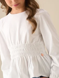 Angel & Rocket White Cassie Shirred Detail Long Sleeve Blouse