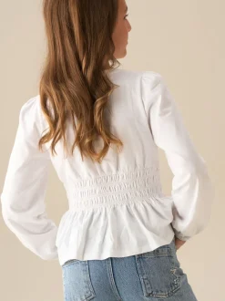 Angel & Rocket White Cassie Shirred Detail Long Sleeve Blouse