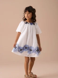 Angel & Rocket White Coletta Embroidered Swing 100% Cotton Dress