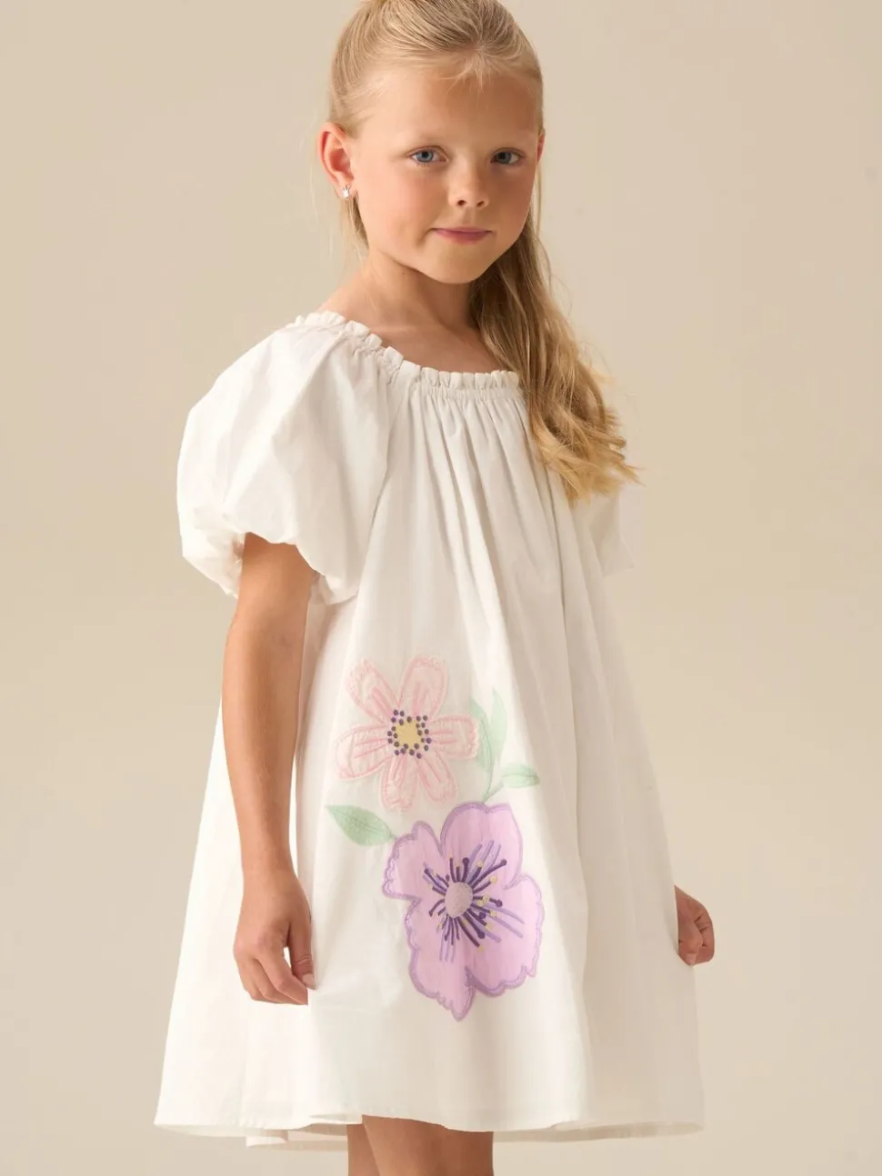 Angel & Rocket White Coletta Puff Sleeve Swing Dress