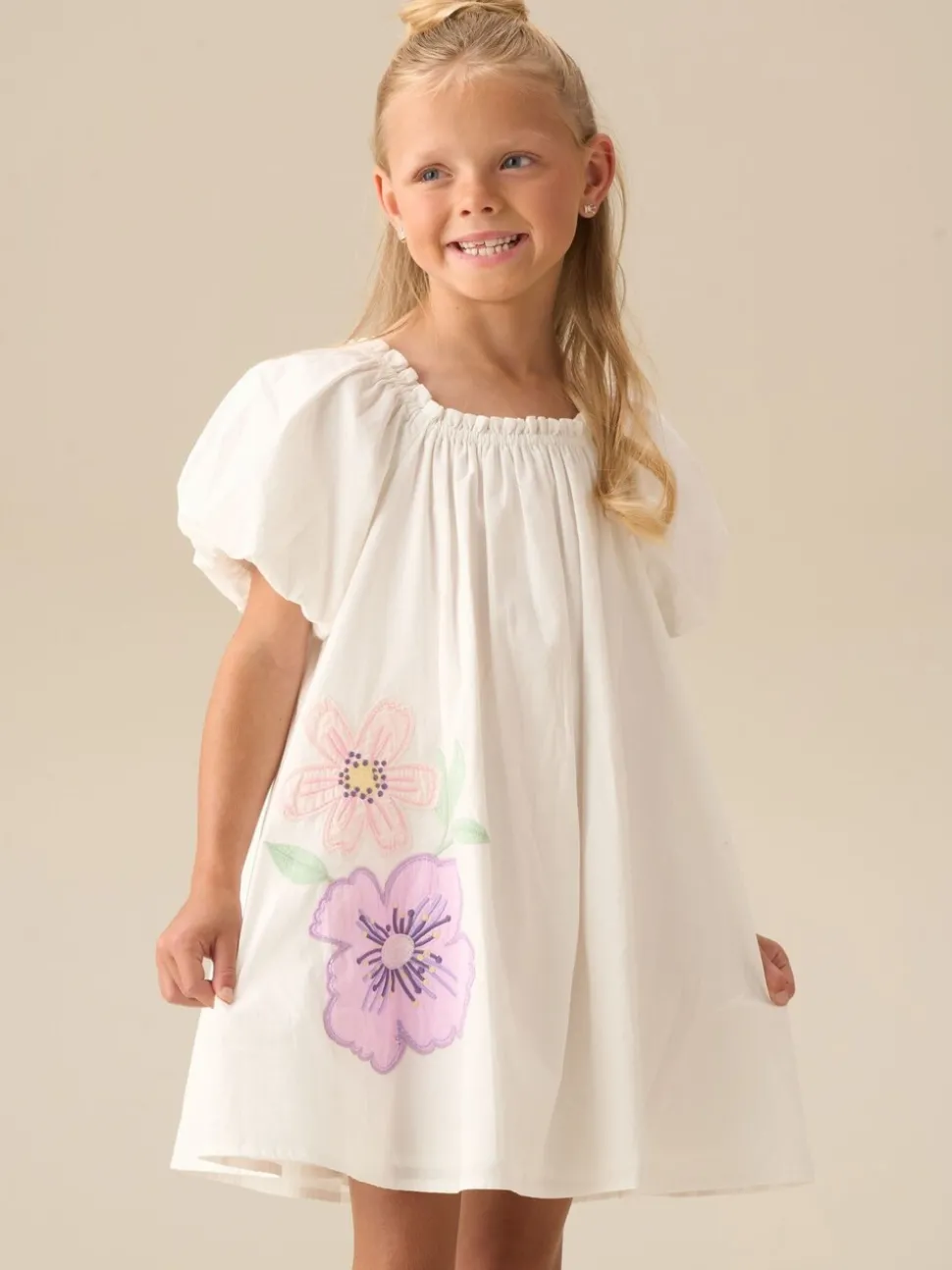 Angel & Rocket White Coletta Puff Sleeve Swing Dress