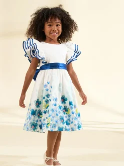 Angel & Rocket White 100% Cotton Border Print Emillie Tie Sash Dress