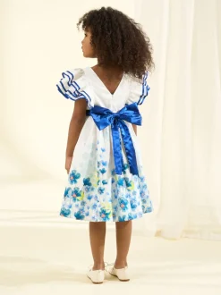 Angel & Rocket White 100% Cotton Border Print Emillie Tie Sash Dress
