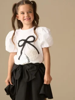 Angel & Rocket White Elodie Disco Ball Embellished Puff Sleeve T-Shirt