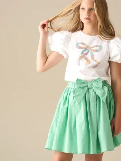 Angel & Rocket White Elodie Sequin Bow Puff Sleeve Blouse