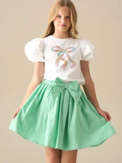 Angel & Rocket White Elodie Sequin Bow Puff Sleeve Blouse