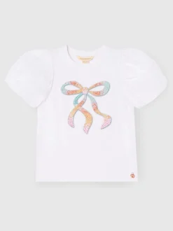 Angel & Rocket White Elodie Sequin Bow Puff Sleeve Blouse