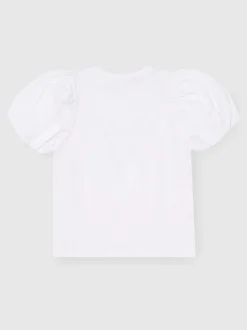 Angel & Rocket White Elodie Sequin Bow Puff Sleeve Blouse