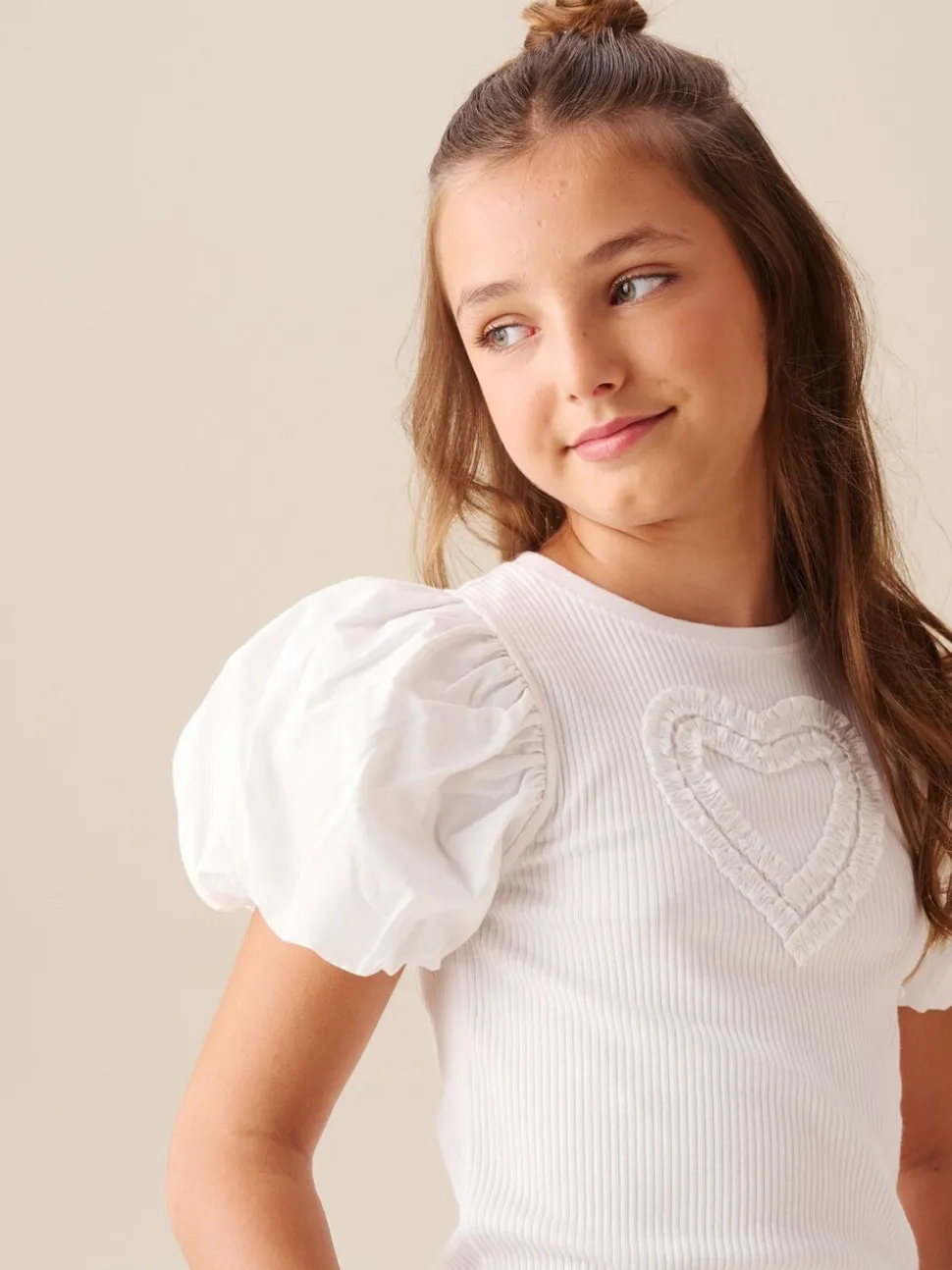 Angel & Rocket White Eve Ruffle Heart Puff Sleeve T-Shirt