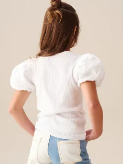 Angel & Rocket White Eve Ruffle Heart Puff Sleeve T-Shirt