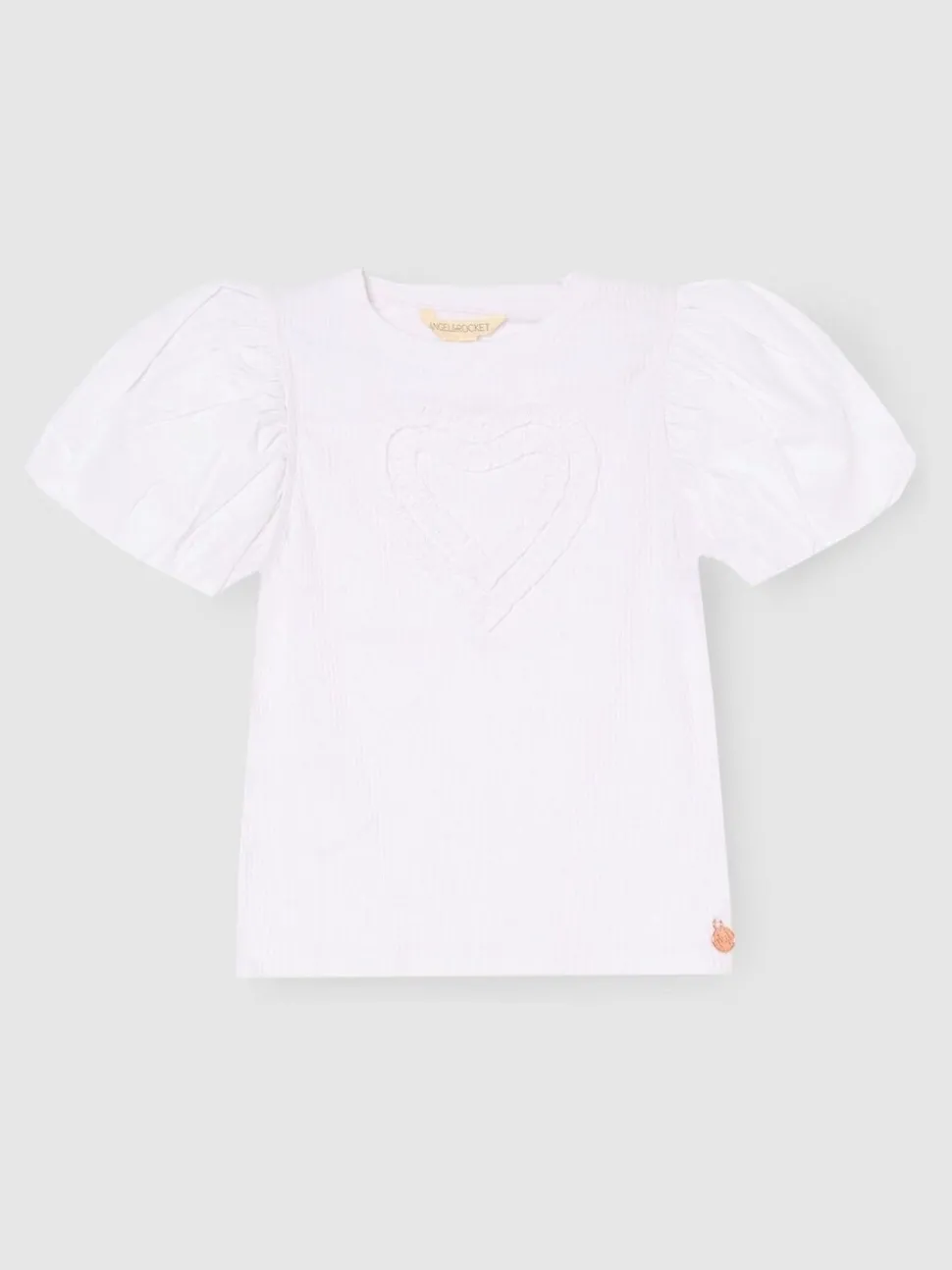 Angel & Rocket White Eve Ruffle Heart Puff Sleeve T-Shirt
