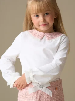 Angel & Rocket White Faye Tweed Collar Long Sleeve Top
