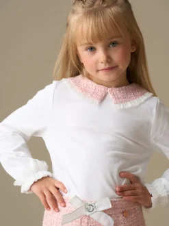 Angel & Rocket White Faye Tweed Collar Long Sleeve Top