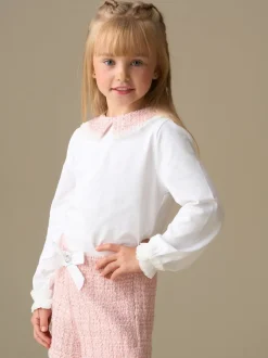 Angel & Rocket White Faye Tweed Collar Long Sleeve Top