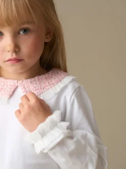 Angel & Rocket White Faye Tweed Collar Long Sleeve Top