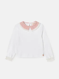 Angel & Rocket White Faye Tweed Collar Long Sleeve Top