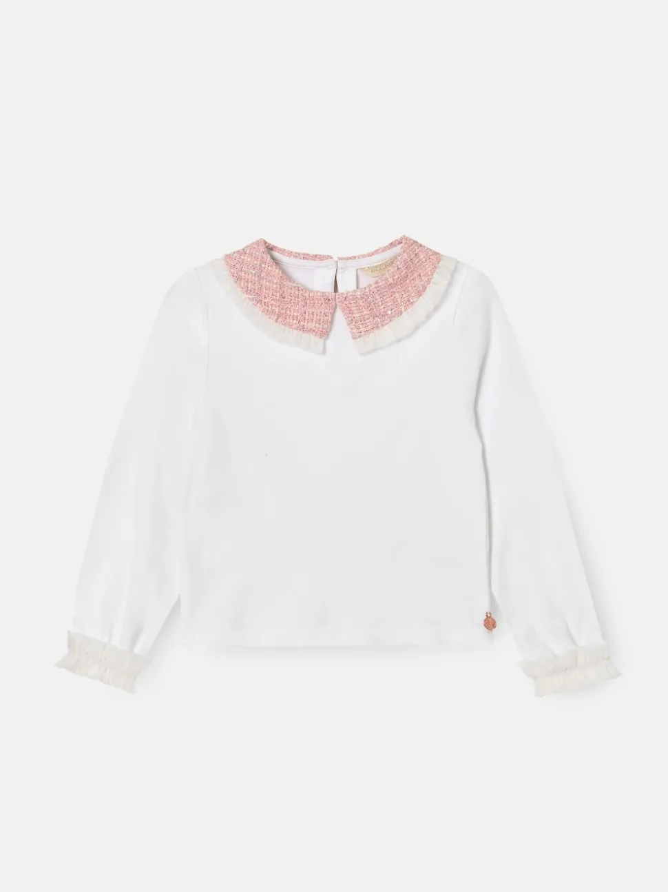 Angel & Rocket White Faye Tweed Collar Long Sleeve Top