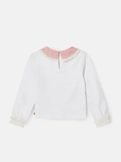 Angel & Rocket White Faye Tweed Collar Long Sleeve Top