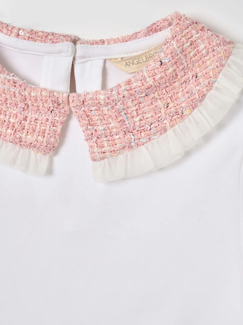 Angel & Rocket White Faye Tweed Collar Long Sleeve Top