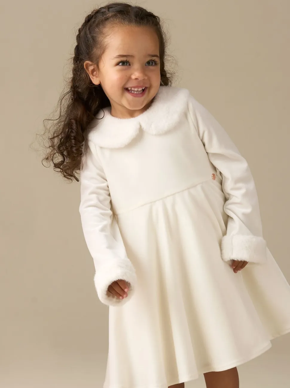 Angel & Rocket White Gabrielle Fur Collar Dress