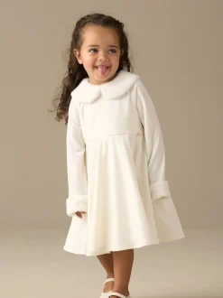 Angel & Rocket White Gabrielle Fur Collar Dress
