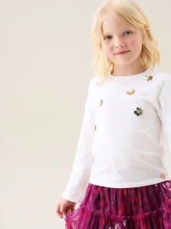 Angel & Rocket White Georgie Sequin Embellished Long Sleeve T-Shirt