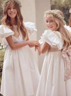 Angel & Rocket White/Green Taffeta Ruffle Bow Sylvie Dress
