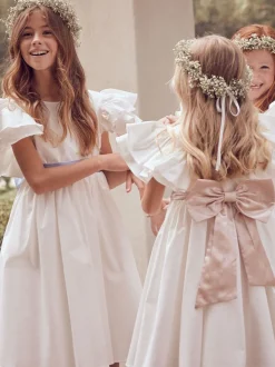 Angel & Rocket White/Green Taffeta Ruffle Bow Sylvie Dress