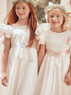 Angel & Rocket White/Green Taffeta Ruffle Bow Sylvie Dress